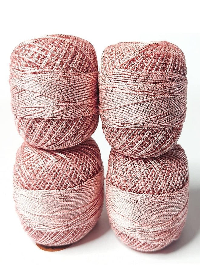 Adikala Metallic Cotton Tatting Shuttle,Crochet Dori Balls for Knitting, Weaving, Embroidery and Craft Making (Set of 4) (Peach) - Image 1